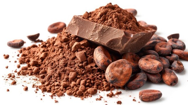 Cocoa Powder Isolated, Cacao Dust Pile, Dry Ground Cocoa Beans, Cocao Powder Pile for Homemade Chocolate on White Background