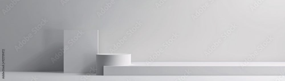 Poster a minimalist backdrop showcases a 3d podium with an angular, geometric design, surrounded by vast wh