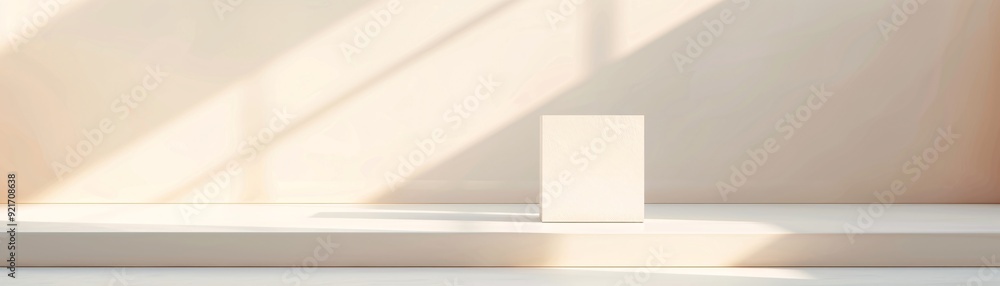 Poster a 3d podium with a geometric, angular design sits prominently in a minimalist setting, with generous