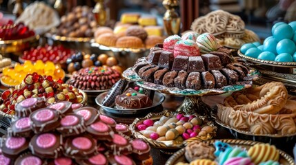 Fototapeta premium Colorful Candy and Chocolate in the Turkish Desserts, Special Concept Photo for Ramadan, ÃœskÃ¼dar Istanbul, Turkiye (Turkey)