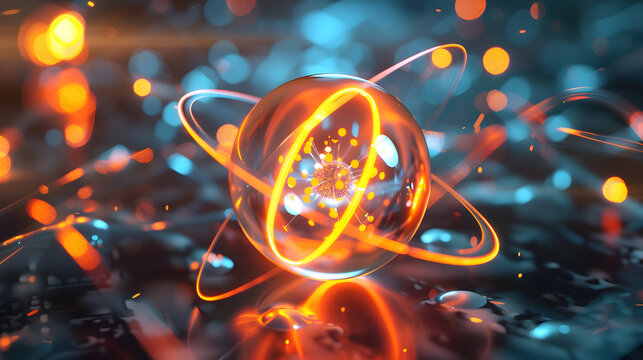 Abstract 3D Sphere with Glowing Orbits Illustration