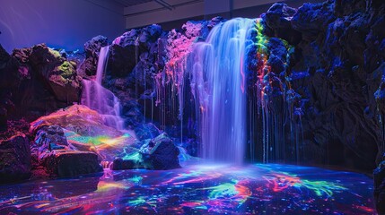 Transforming Waterfall of Neon Particles with Product Display Platform