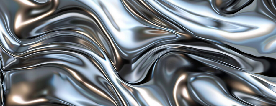 Metal chrome liquid background, abstract textured melted silver