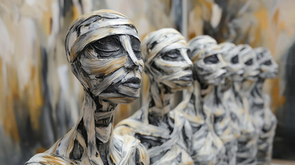 Abstract Expressionist Sculptures: Distorted Human Figures in Muted Earth Tones