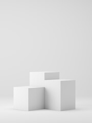 3D product display stand white background, 3D podium form for cosmetic, perfume and product presentation, 3D rendering, illustration.