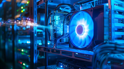 Blue Glowing Computer Fan Closeup - PC Hardware Illustration