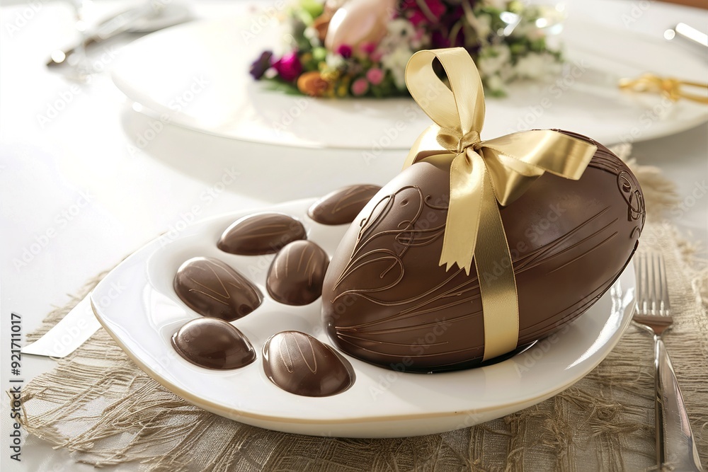 Wall mural Chocolate easter egg on the table