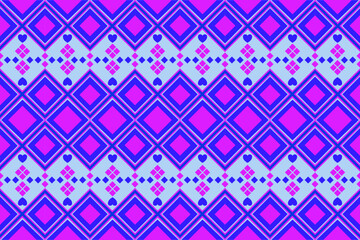 Playful Tribal Heart and Diamond Pattern in Pink and Blue
