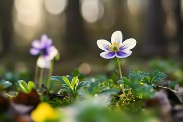 Beautiful little spring flower in the forest.Spring time in nature