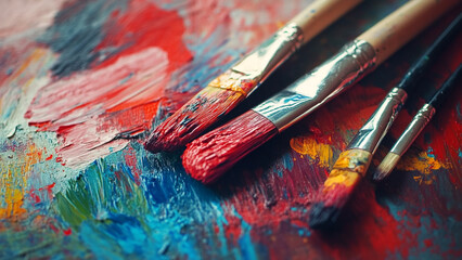 Fototapeta premium Close-Up of Paintbrush: Loaded with Paint