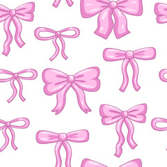 Seamless pattern with pink bow and ribbon in vintage style. Vector illustration