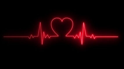 Neon heartbeat line on black isolated background. Heartbeat lines animation background .Health- medicine and human heart concepts. - Powered by Adobe