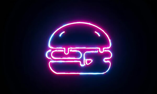 Vibrant and stylish neon sign featuring a colorful, illuminated hamburger, perfect for modern urban restaurants and retro diners