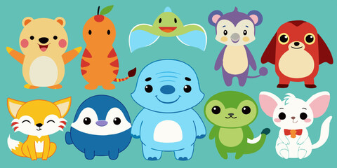 set of funny cartoon animals