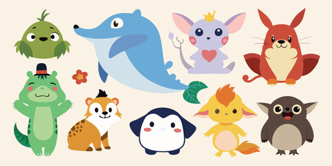 Obraz premium set of funny cartoon animals