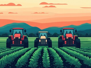 Obraz premium Sustainable agricultural practices using cover cropping techniques illustrated in a flat design style This image showcases the benefits of cover cropping for soil health ecosystem resilience