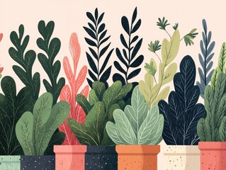 Visually appealing flat design depicting an organic herb garden with sustainable plant cultivation showcasing the beauty and harmony of a thriving natural ecosystem