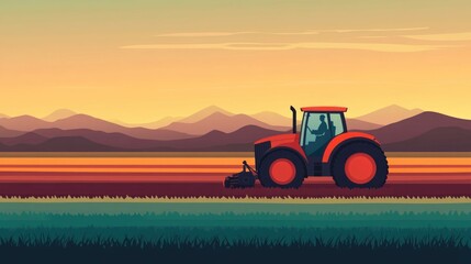 Obraz premium of eco friendly and sustainable farm machinery and agricultural equipment in a flat design style showcasing the concept of environmentally friendly and renewable farming practices