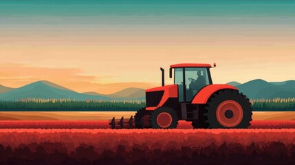 Fototapeta premium Sustainable Agriculture Eco Friendly Farm Machinery Flat Design Depicts futuristic energy efficient agricultural equipment and tools for modern environmentally conscious farming practices