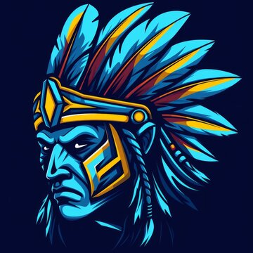 male apache warrior figure in war derss with war bonnets headdress, feirce, face painted, armed figure, dual wielding axe, intricate native Indian outfit,