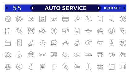 Auto service icon set. Car garage icons set. Auto service, tools, screwdriver, wrench, hammer, gear, car, repair, engine and more.