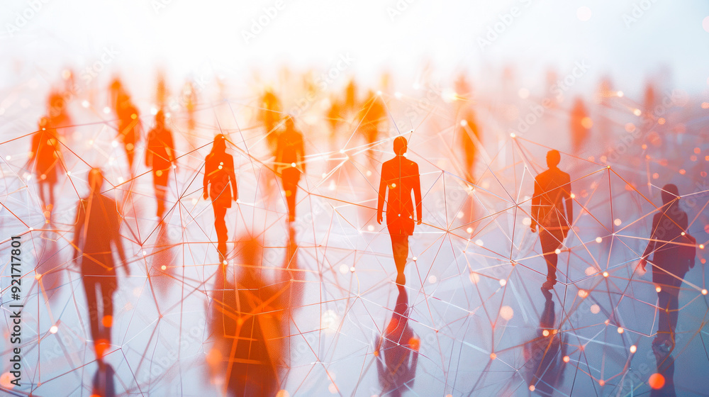 Poster social network showing connection and communication between people on light background. global inter
