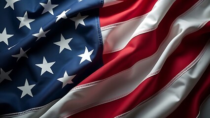 Close-up of the American flag with vibrant stars and stripes against a dark backdrop, symbolizing freedom and patriotism.