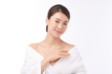 Beautiful young asian woman with clean fresh skin on white background, Face care, Facial treatment, Cosmetology, beauty and spa, Asian women portrait.