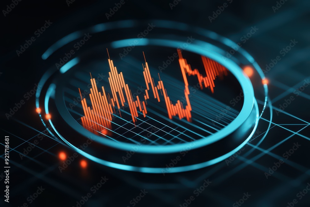 Poster a dynamic graph showcasing financial trends with vibrant colors, illustrating data analysis and inve