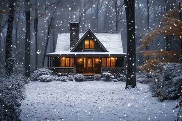 Illustrate a cozy mountain lodge with soft, warm lighting and gentle, falling snow --chaos 40 --ar 3:2 --stylize 400 --v 6.1 Job ID: e496826e-1e84-4c27-88a5-f7760a0acdf4