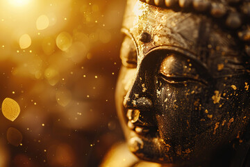 Obraz premium Beautiful greeting card with ancient statue great Buddha to bright holiday composition