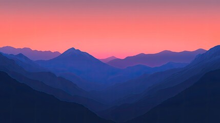 Obraz premium High-angle view of a mountain landscape at dusk, leaving space for text in the evening sky