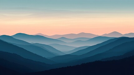 Fototapeta premium High-angle view of a mountain landscape at dusk, leaving space for text in the evening sky