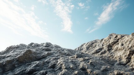 High-angle view of a rugged mountain terrain with a large expanse of sky, perfect for a headline
