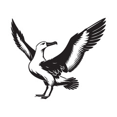Obraz premium Albatross silhouette, Diomedeidae Bird Clipart, A Albatross Stretching Wings illustration in black and white