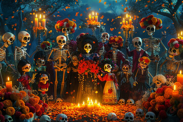 Beautiful greeting card with bright holiday composition for happy to joy celebrate dia de muertos