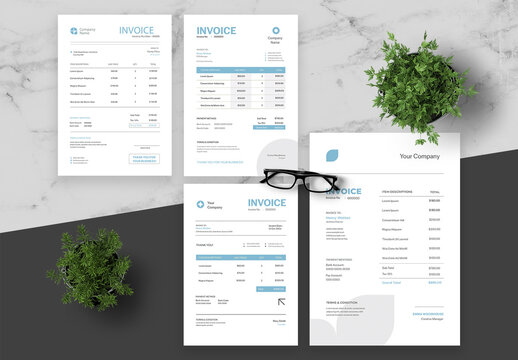 Blue and White Minimalist Clean Invoice