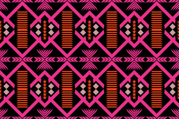 Vibrant Tribal Diamond and Stripe Pattern with Pink and Orange