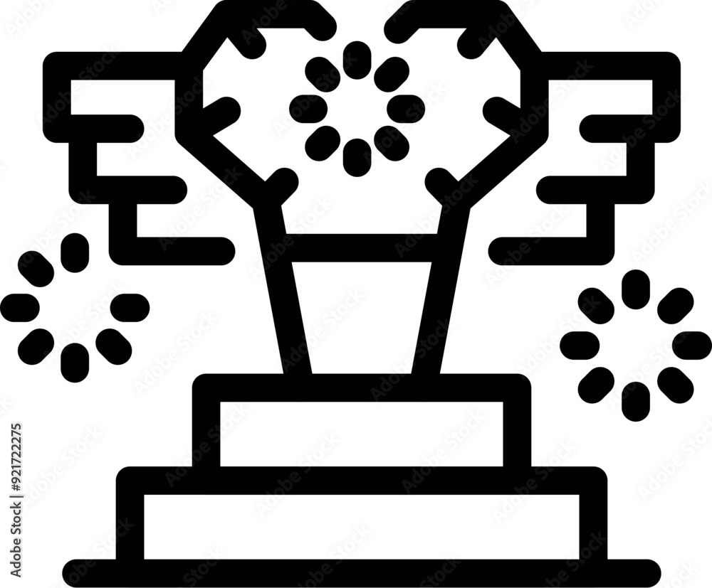 Poster fireworks launcher machine launching firework exploding with stars icon outline vector