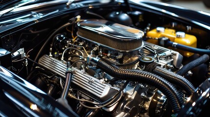 Close-up of modern car engine components with intricate details generated with AI