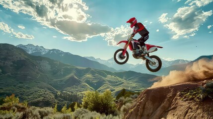 Obraz premium Dirt biker speeding through rocky dessert generated with AI