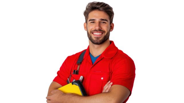 Dicut image of man worker standing with confident on a isolated transparent background.