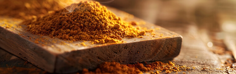 Turmeric root curcuma longa powder, superfood, spices in the background