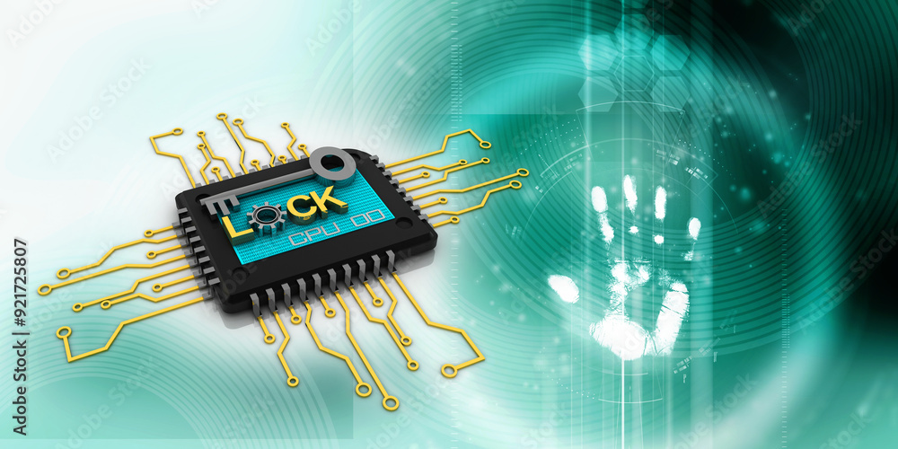 Poster 3d rendering lock protected microchips