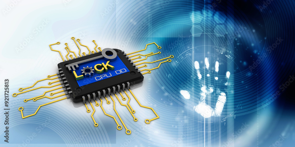Poster 3d rendering lock protected microchips