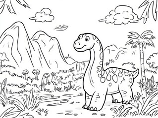 Kids' and preschoolers' Dinosaur Coloring Pages. Easy Coloring Book, Educative, Printable, Animals