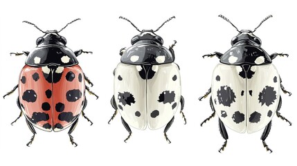 Fototapeta premium Ash Grey Lady Beetle Vector Art in Various Views on a White Background: Detailed and Versatile Illustration