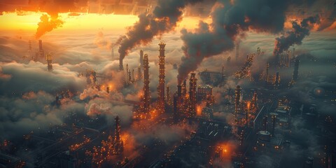 Industrial Complex Amidst Clouds