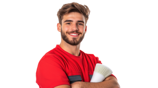 Dicut image of man worker standing with confident on a isolated transparent background.