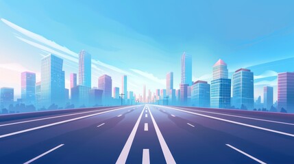 Fototapeta premium A Long Straight Road Leading to a City Skyline
